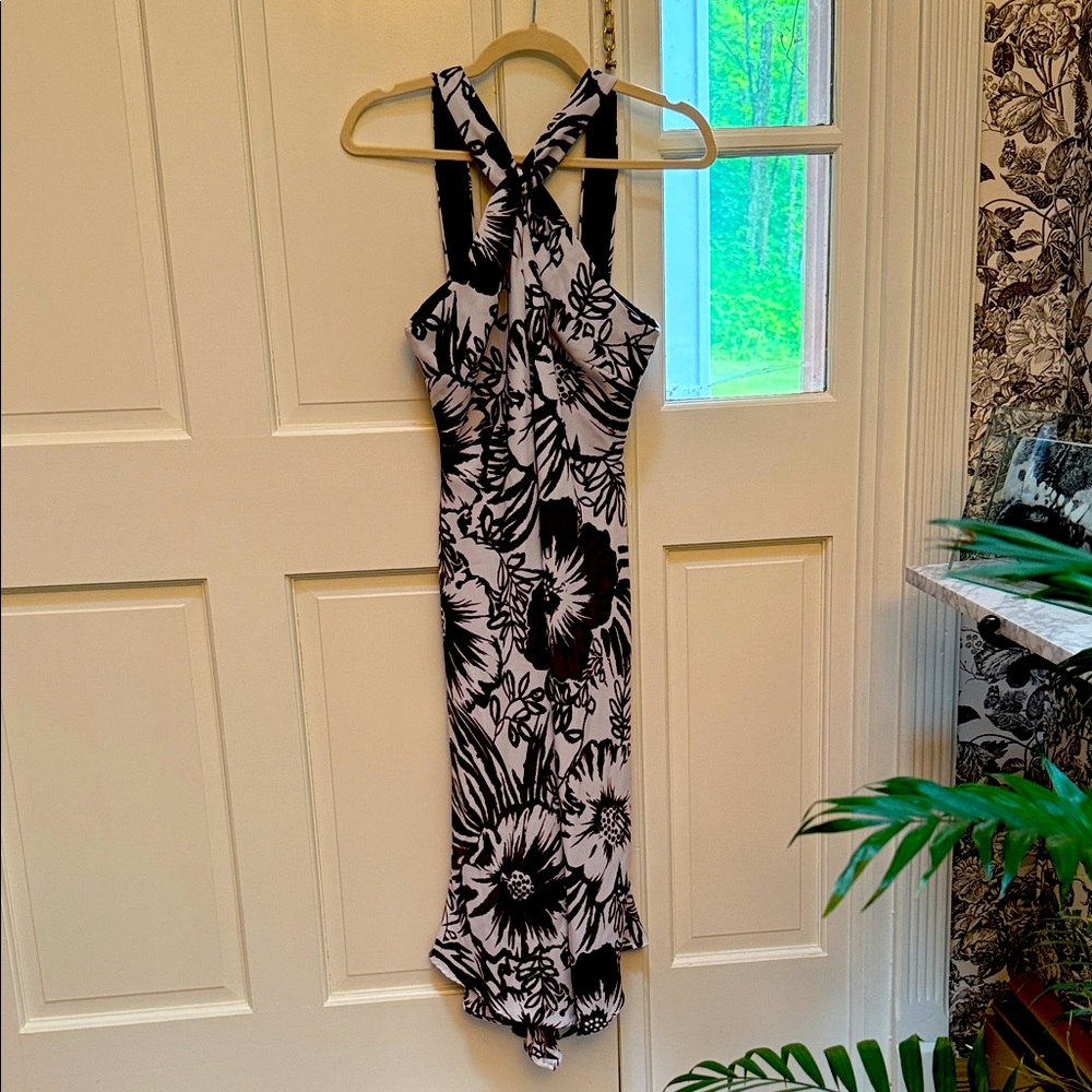 Floral Black and White Halter Dress